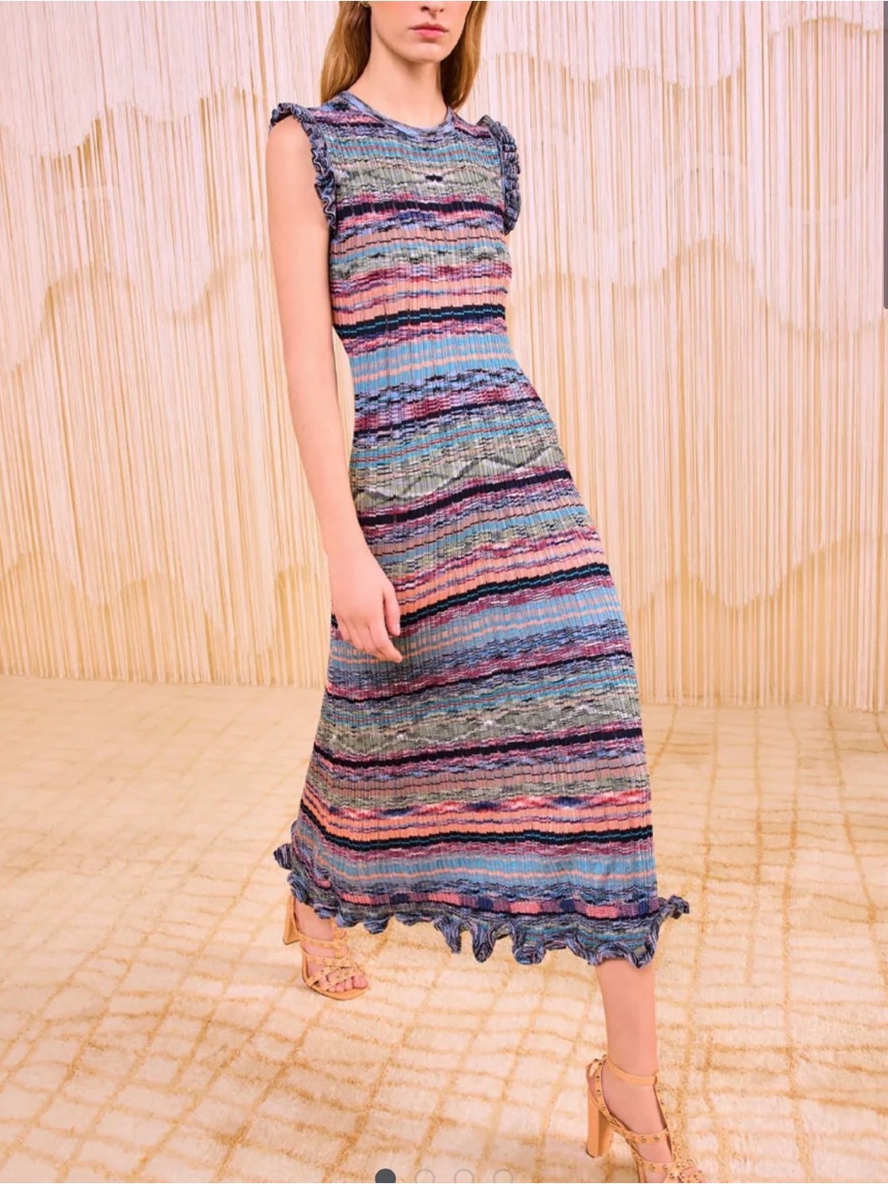 NWT ULLA JOHNSON AJAK SLEEVELESS STRIPED KNIT MIDI DRESS BLUE MULTI SZ SM/ 4